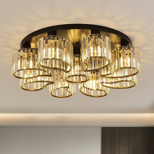 Modern Floral Flush Mounted Ceiling Lamp with Clear Crystal Prism for Dining Room Lighting