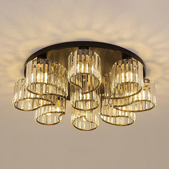 Modern Floral Flush Mounted Ceiling Lamp with Clear Crystal Prism for Dining Room Lighting