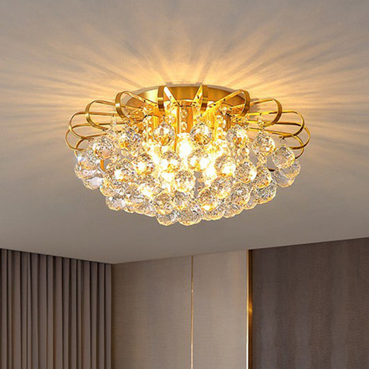 Modern Floral Ceiling Mounted Light with Clear Faceted Crystal Ball - Bedroom Flush Light