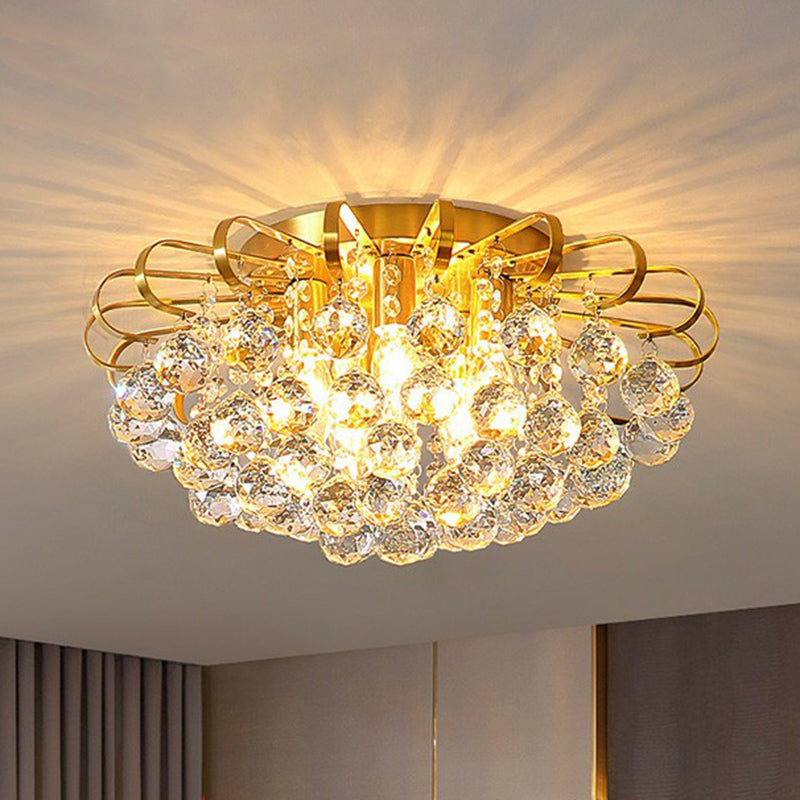 Modern Floral Ceiling Mounted Light with Clear Faceted Crystal Ball - Bedroom Flush Light