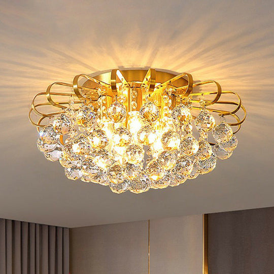 Modern Floral Ceiling Mounted Light with Clear Faceted Crystal Ball - Bedroom Flush Light