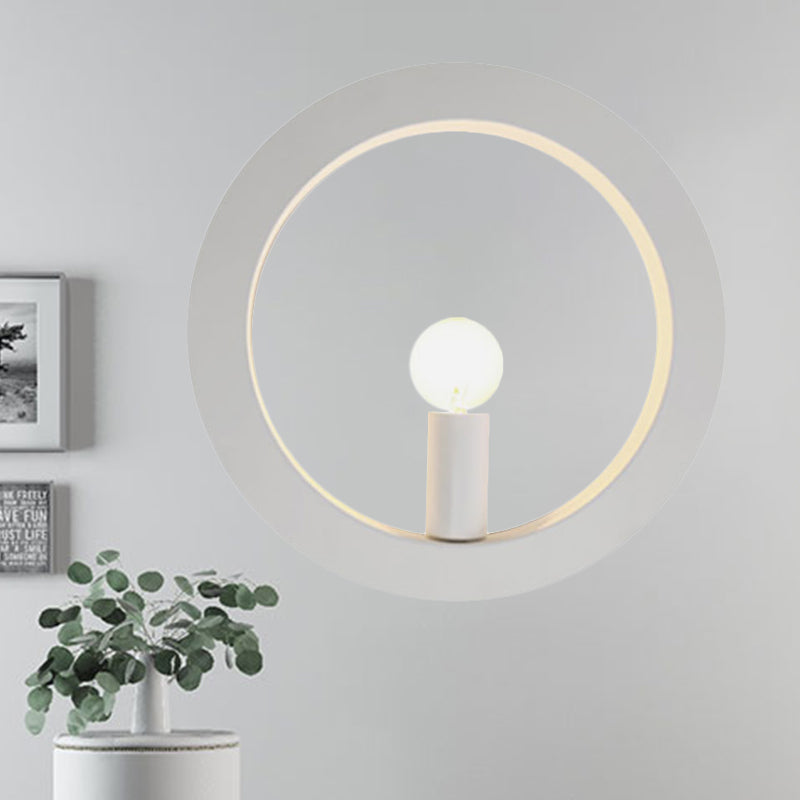 Modern Black/White Circle Wall Light - Simple Metallic 1 Lamp For Bedroom And Hallway White