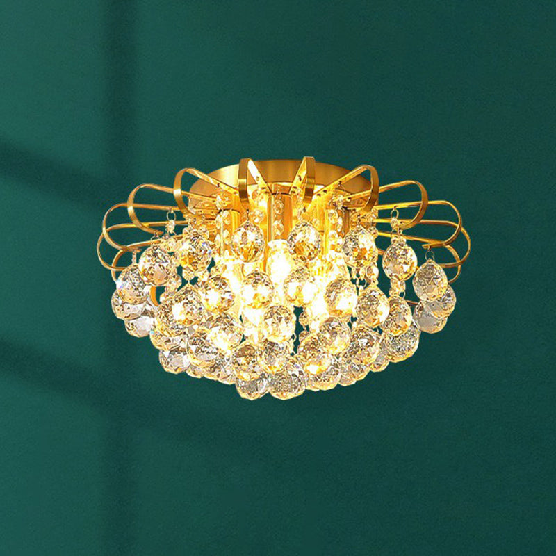 Modern Floral Ceiling Mounted Light with Clear Faceted Crystal Ball - Bedroom Flush Light