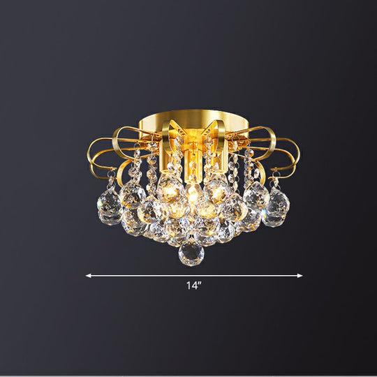 Modern Floral Ceiling Mounted Light with Clear Faceted Crystal Ball - Bedroom Flush Light