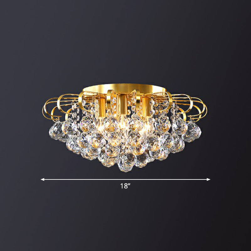 Modern Floral Ceiling Mounted Light with Clear Faceted Crystal Ball - Bedroom Flush Light