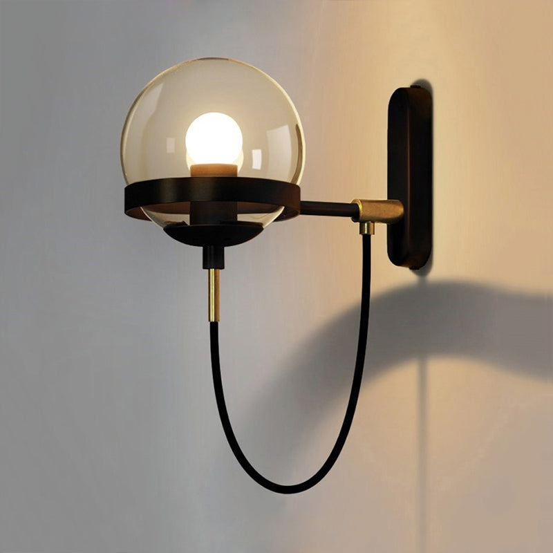 Modernist Black/Gold Rope Wall Sconce With Smoke Glass - 1 Light Black