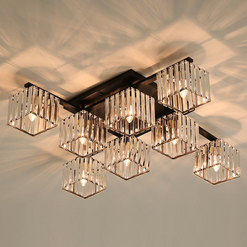 Modern Crystal Bedroom Ceiling Light Fixture - Cubic Semi Flush Mount