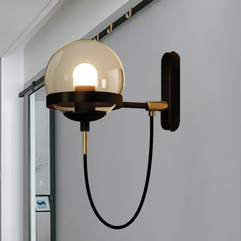 Modernist Black/Gold Rope Wall Sconce With Smoke Glass - 1 Light