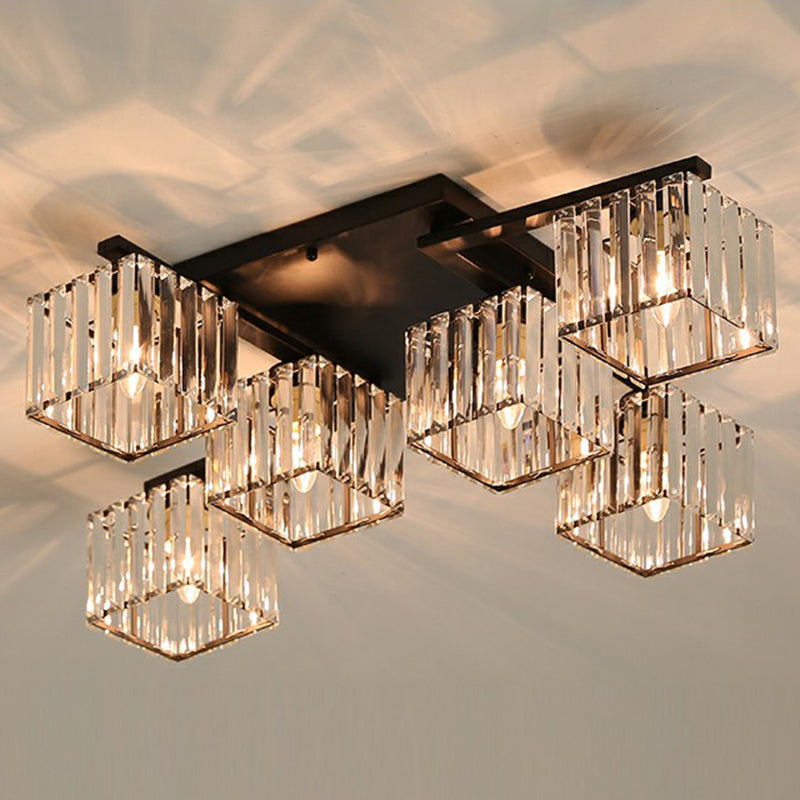 Modern Crystal Bedroom Ceiling Light Fixture - Cubic Semi Flush Mount