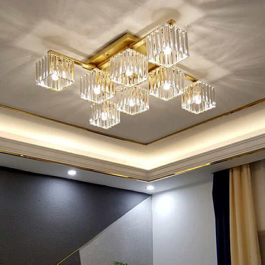 Modern Crystal Bedroom Ceiling Light Fixture - Cubic Semi Flush Mount