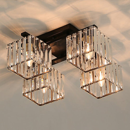 Modern Crystal Bedroom Ceiling Light Fixture - Cubic Semi Flush Mount