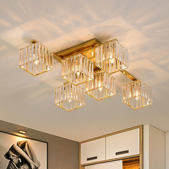 Modern Crystal Bedroom Ceiling Light Fixture - Cubic Semi Flush Mount