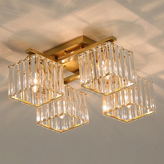 Modern Crystal Bedroom Ceiling Light Fixture - Cubic Semi Flush Mount