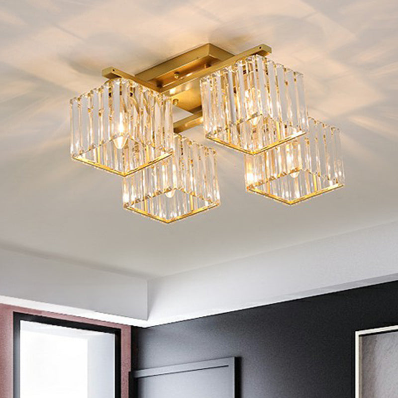 Modern Crystal Bedroom Ceiling Light Fixture - Cubic Semi Flush Mount