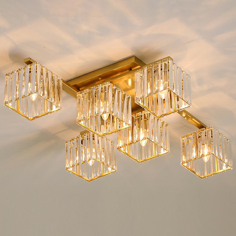 Modern Crystal Bedroom Ceiling Light Fixture - Cubic Semi Flush Mount