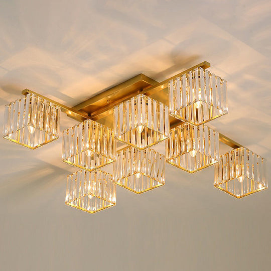 Modern Crystal Bedroom Ceiling Light Fixture - Cubic Semi Flush Mount