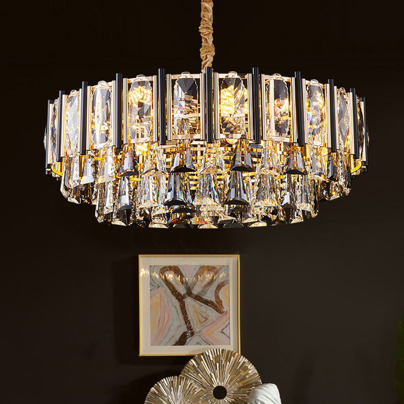 Clear Beveled Crystal Modern Layered Chandelier - Elegant Suspension Lighting for Living Rooms