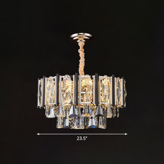 Clear Beveled Crystal Modern Layered Chandelier - Elegant Suspension Lighting for Living Rooms