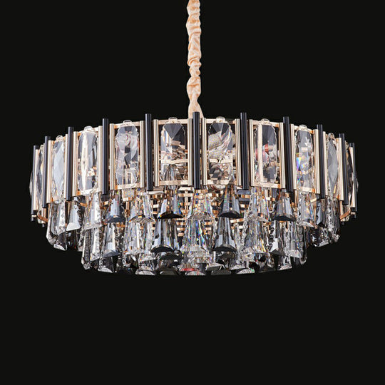 Clear Crystal Layered Chandelier - Modern Suspension Lighting For Living Room