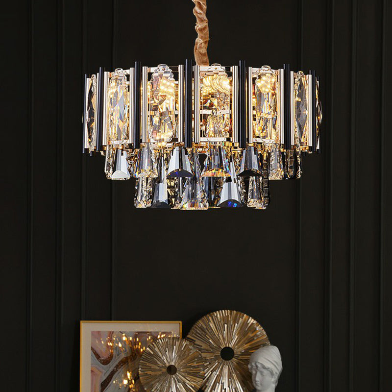 Clear Beveled Crystal Modern Layered Chandelier - Elegant Suspension Lighting for Living Rooms