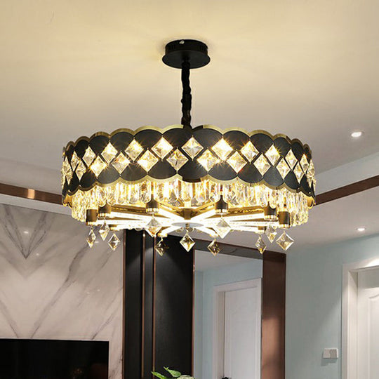 Black Round K9 Crystal Pendant Chandelier For Dining Room