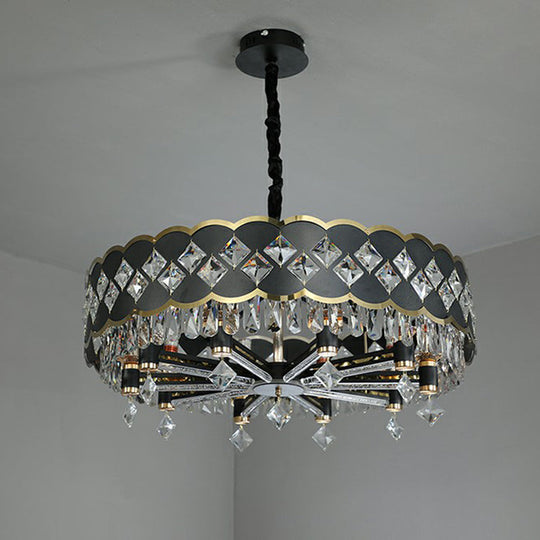 Black Round K9 Crystal Pendant Chandelier For Dining Room