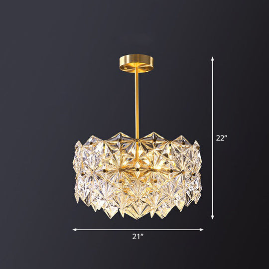 Gold Crystal Hexagonal Modernist Chandelier for Dining Room