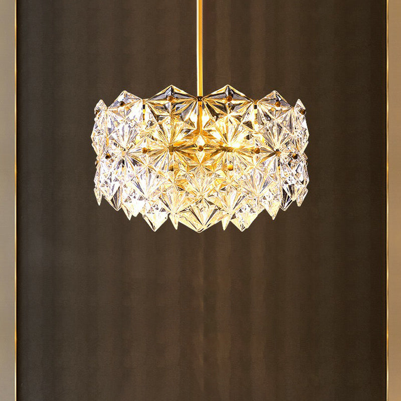 Gold Crystal Hexagonal Modernist Chandelier for Dining Room