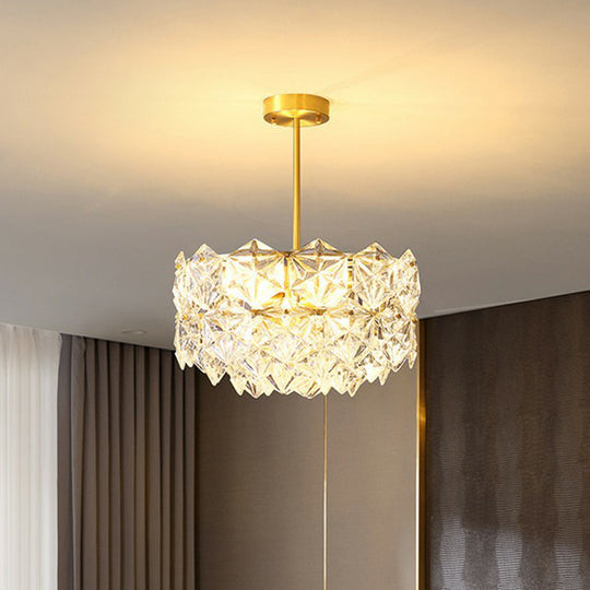 Gold Crystal Hexagonal Modernist Chandelier for Dining Room