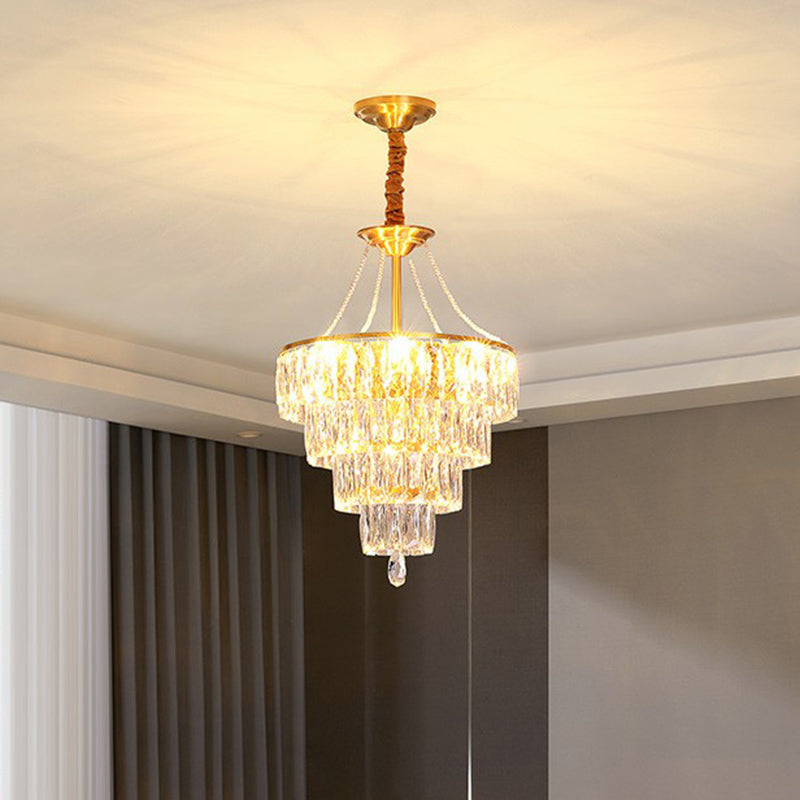 Gold Conic Crystal Chandelier - Minimalist Luxury with 6 Lights for Bedrooms