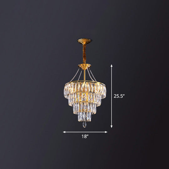 Gold Conic Crystal Chandelier - Minimalist Luxury with 6 Lights for Bedrooms