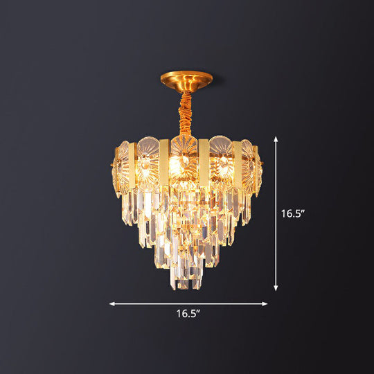 Gold Crystal Chandelier - Minimalist Luxurious Conic Suspension Light With 6 Lights For Bedroom /