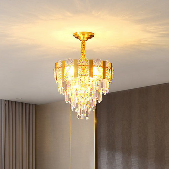 Gold Conic Crystal Chandelier - Minimalist Luxury with 6 Lights for Bedrooms