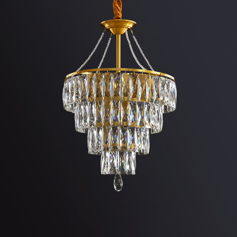 Gold Conic Crystal Chandelier - Minimalist Luxury with 6 Lights for Bedrooms