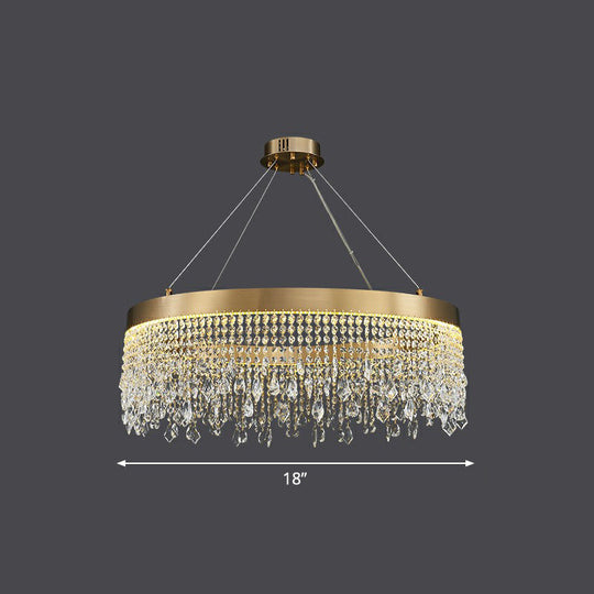 Modern LED Chandelier with Crystal Drapes and Stainless Steel Ring Shape