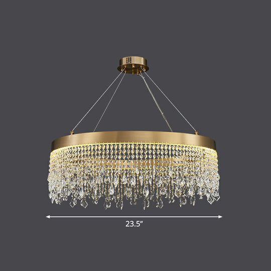 Modern LED Chandelier with Crystal Drapes and Stainless Steel Ring Shape