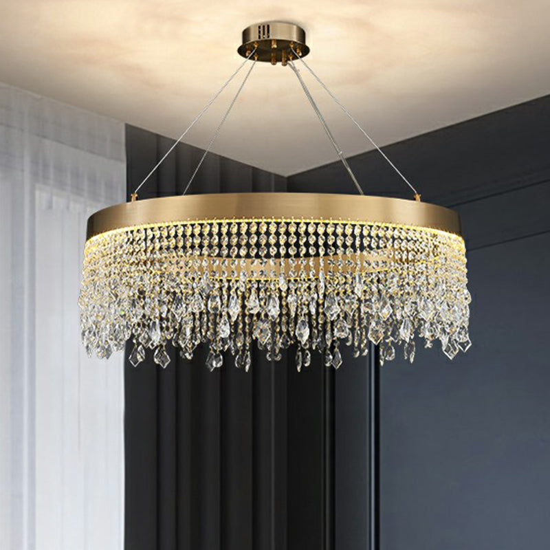 Gold Led Chandelier - Stainless Steel Pendant Lamp With Draping Crystals