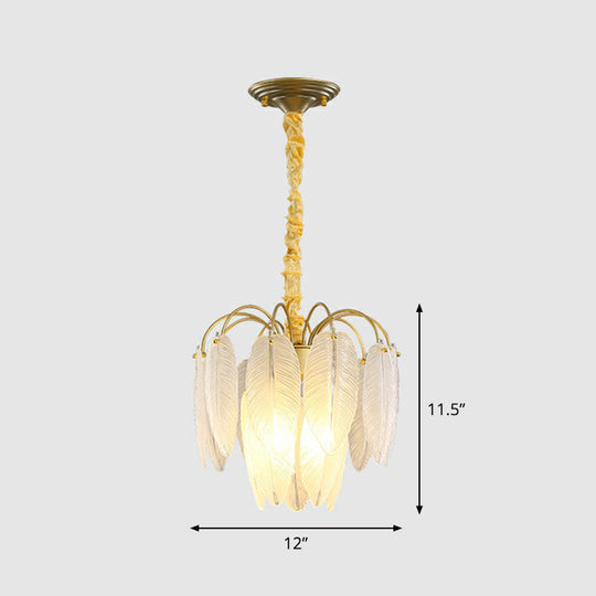 Modern Handmade White Glass Leaf Pendant Light With Gold Finish Chandelier 3 /