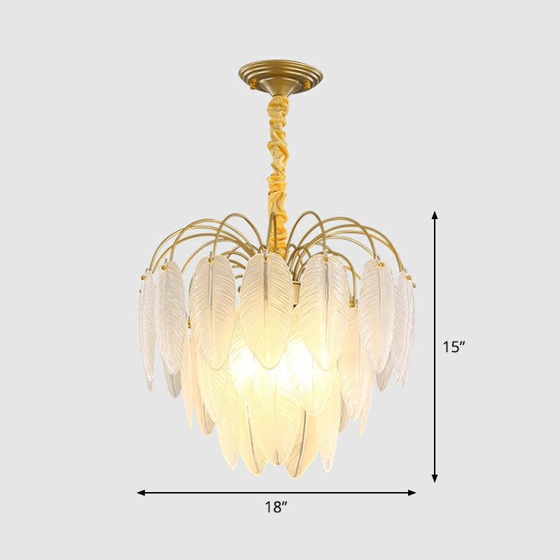 Modern Handmade White Glass Leaf Pendant Light With Gold Finish Chandelier 4 /