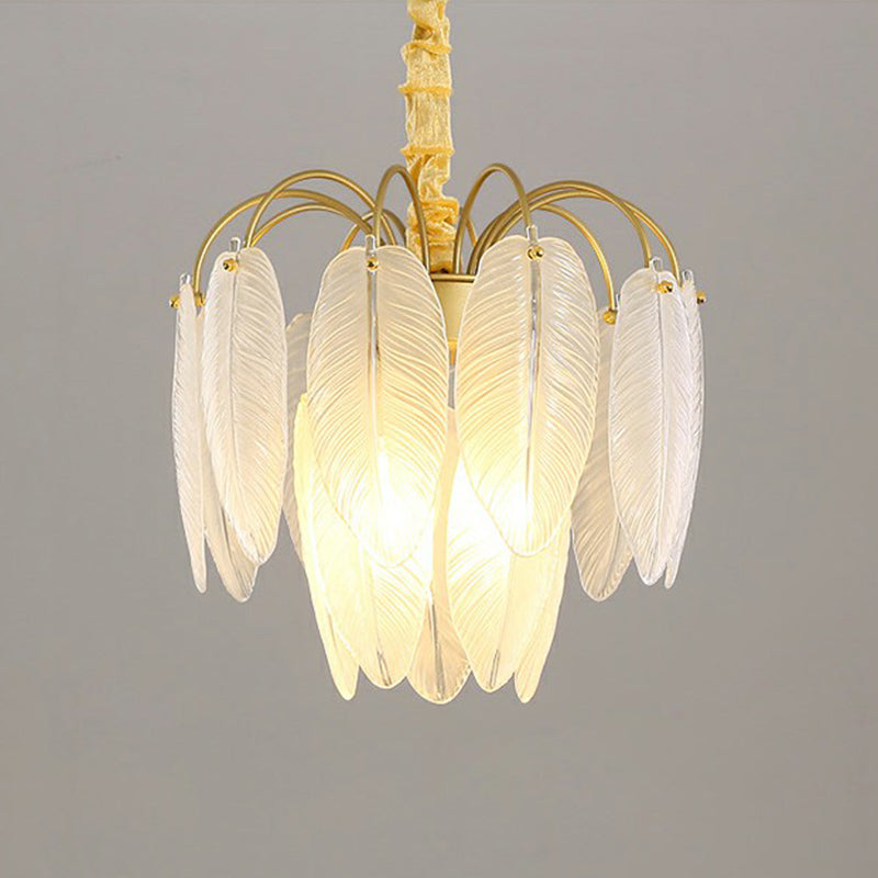 White Glass Leaf Pendant Light with Modern Gold Finish