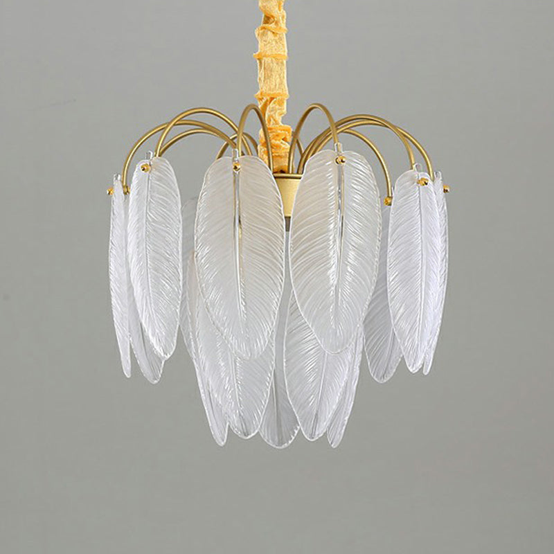 White Glass Leaf Pendant Light with Modern Gold Finish