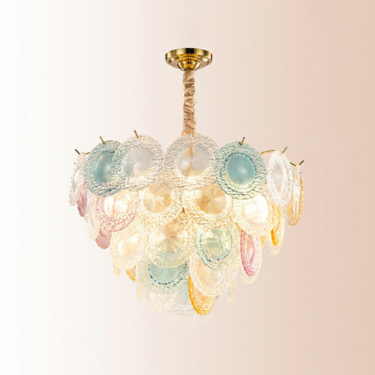 Modern Multi-Colored Glass Discs Chandelier - 10-Light Pendant Ceiling Light For Bedroom