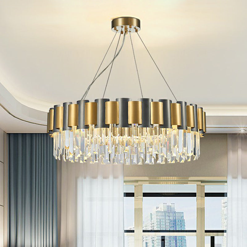 Gold and Black Prism Hanging Lamp - Circular Crystal Pendant Light