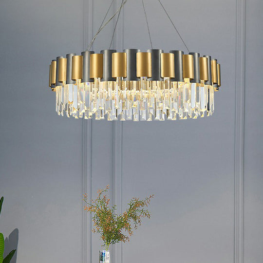 Gold and Black Prism Hanging Lamp - Circular Crystal Pendant Light