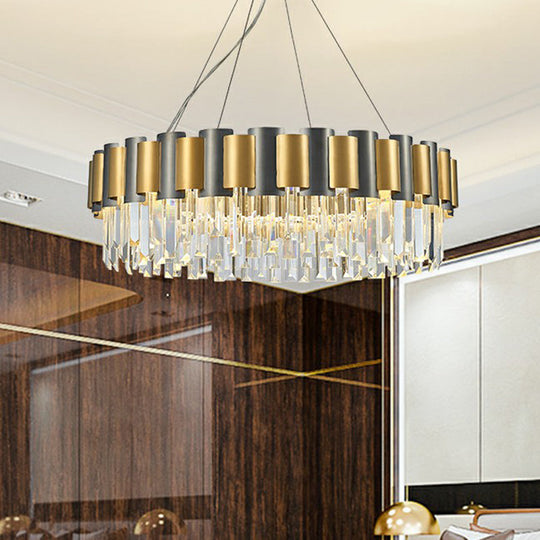 Sleek Gold And Black Prism Pendant Light: Circle Crystal Chandelier Lamp