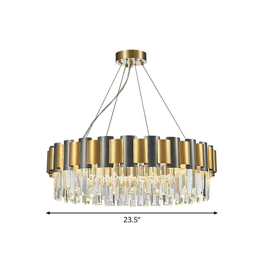 Sleek Gold And Black Prism Pendant Light: Circle Crystal Chandelier Lamp 8 /