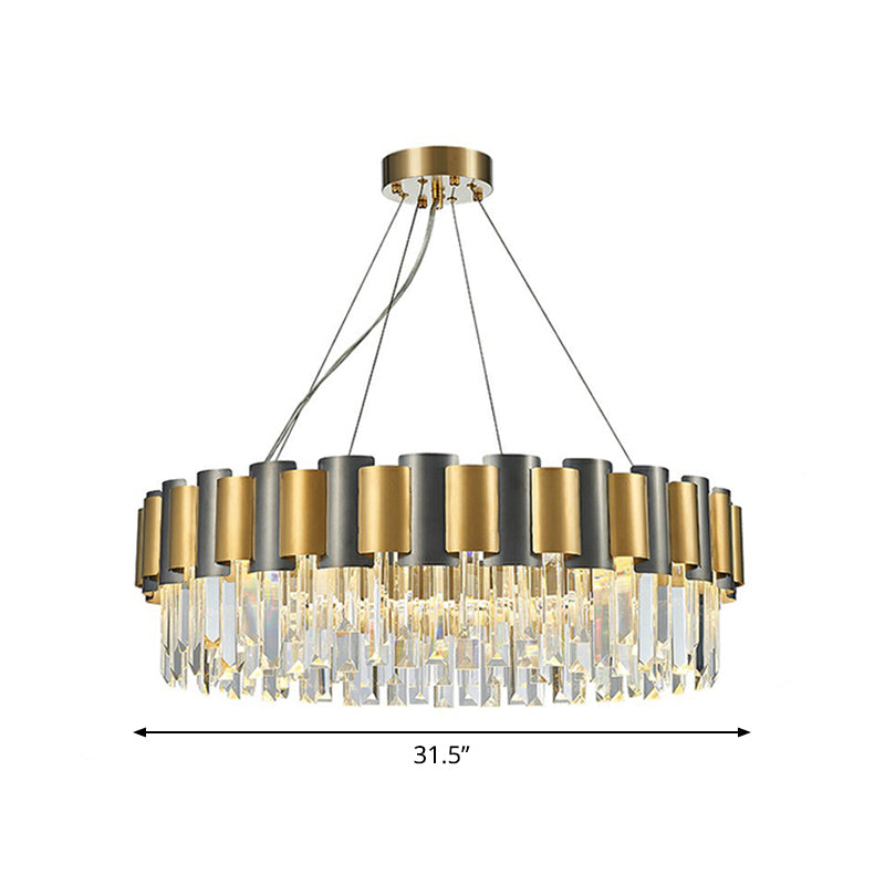 Gold and Black Prism Hanging Lamp - Circular Crystal Pendant Light