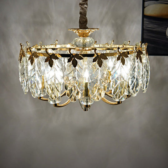 Postmodern Crystal Chandelier with 8 Gold Foliage Heads for Living Room