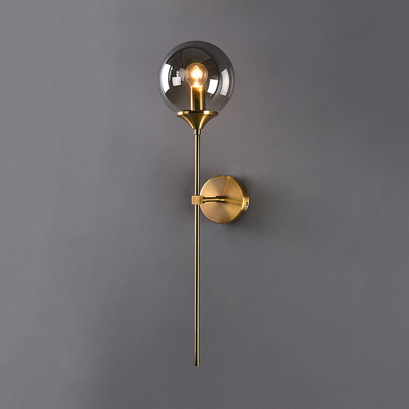 Modernist Glass Round Sconce Lamp: 1-Light Wall Mounted Light In Gold For Living Room Smoke Gray