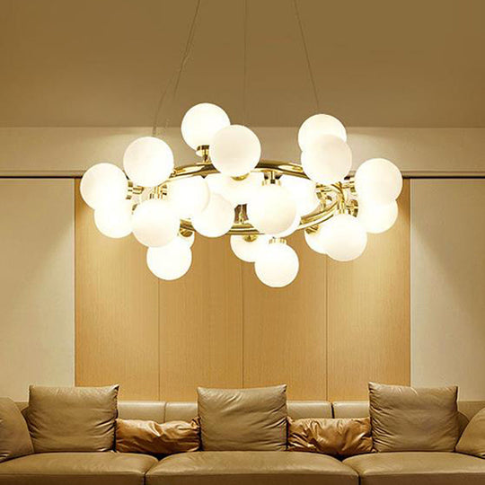 Post-Modern Gold 25-Light Opal Glass Ball Hanging Pendant Chandelier Lamp